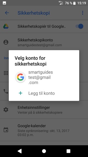 Velg sikkerhetskopi-kontoen din