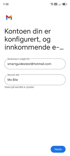 Gi din konto et navn og skriv inn ditt navn. Velg Neste