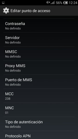 Desplácese hacia abajo e introduzca la información MMS