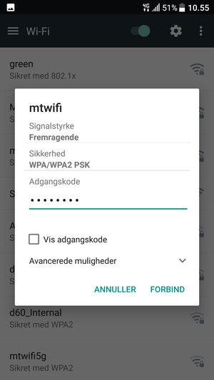 Indtast Wi-Fi adgangskoden og vælg FORBIND
