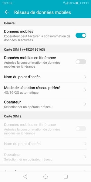 Pour changer de réseau en cas de problèmes de réseau, sélectionnez Opérateur