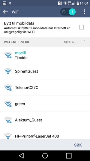 Du er nå koblet til Wi-Fi-nettverket