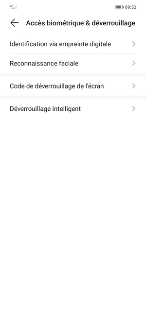 Sélectionnez Code de déverrouillage de l'écran