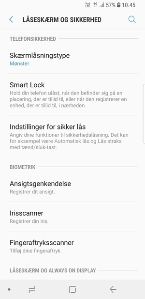 Din telefon er nu sikret med en skærmlås