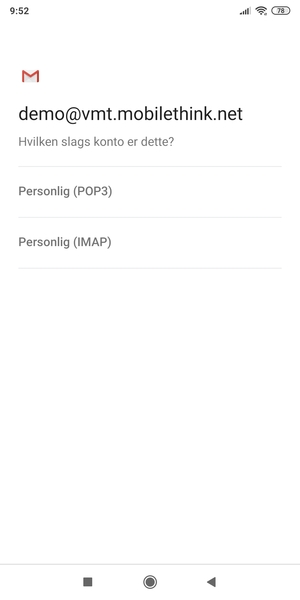 Vælg Personlig (POP3) eller Personlig (IMAP)