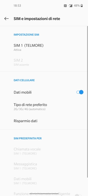 Seleziona SIM 1 o SIM 2
