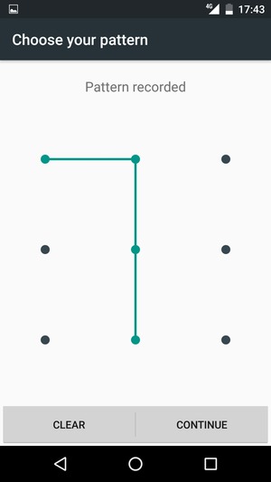 Draw an unlock pattern and select CONTINUE