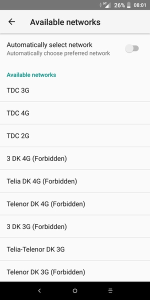 Select a network operator from the list