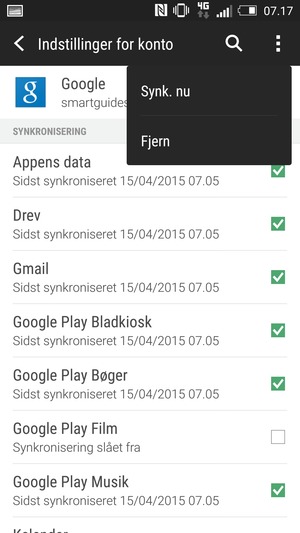 Vælg Menu-knappen og vælg Synk. nu
