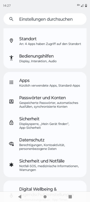 Scrollen Sie und wählen Sie Sicherheit