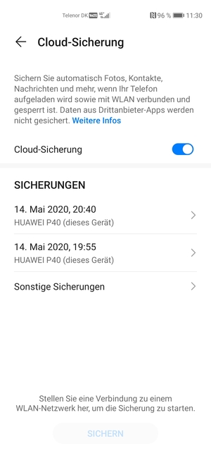Schalten Sie Cloud-sicherung ein