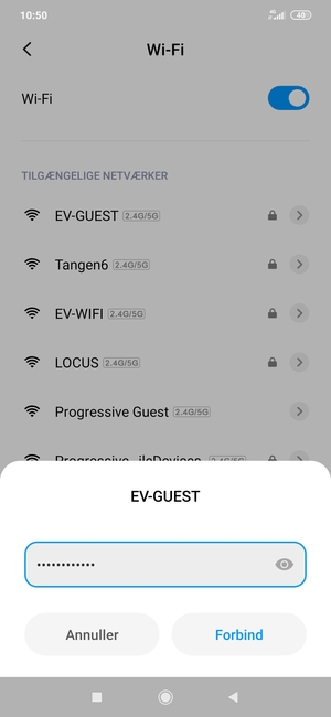 Indtast Wi-Fi adgangskoden og vælg Forbind