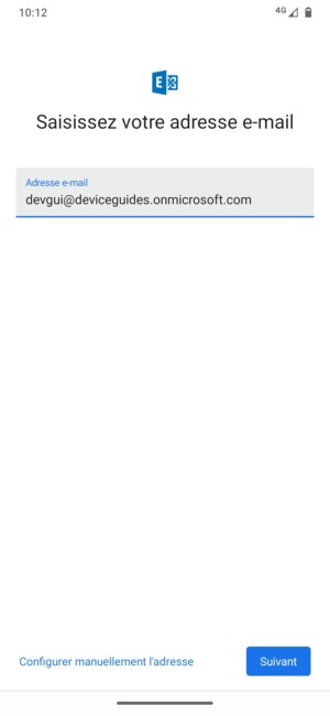 Saisissez votre adresse e-mail et sélectionnez Configurer manuellement l'adresse
