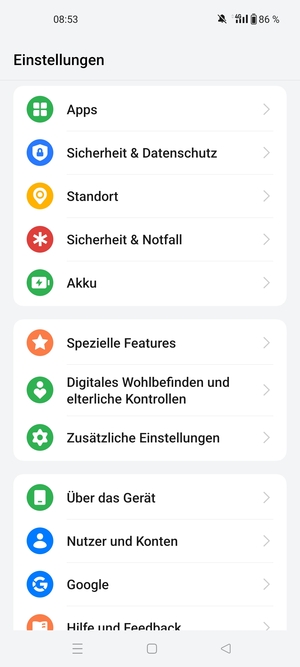 Scrollen Sie und wählen Sie Sicherheit & Datenschutz