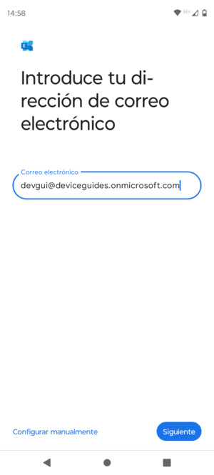 Introduzca su Dirección de correo electrónico y seleccione Configurar manualmente