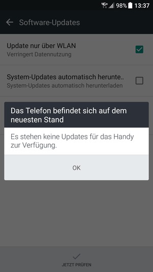 Falls Ihr Handy aktualisiert ist, wählen Sie OK