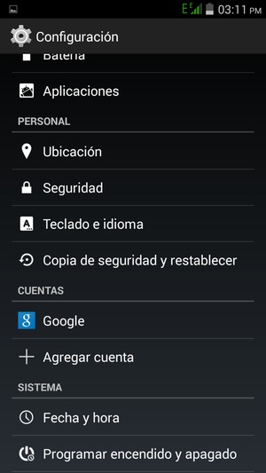 Vuelva al menú Configuración y seleccione Google