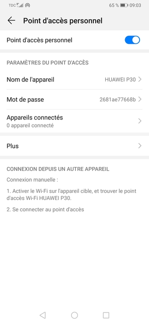 Votre téléphone est maintenant configuré pour être utilisé comme modem