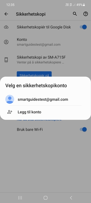 Velg sikkerhetskopi-kontoen din