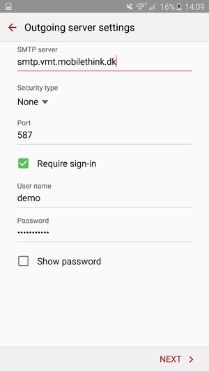 Enter Outgoing server address