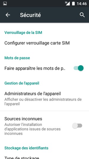 Pour modifier le code PIN de la carte SIM, retournez dans le menu Sécurité et sélectionnez Configurer verrouillage carte SIM