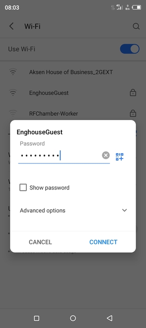 Enter the Wi-Fi password and select CONNECT
