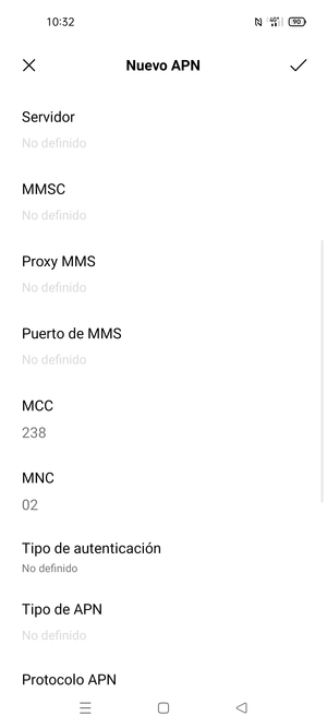 Desplácese hacia abajo e introduzca la información de Internet