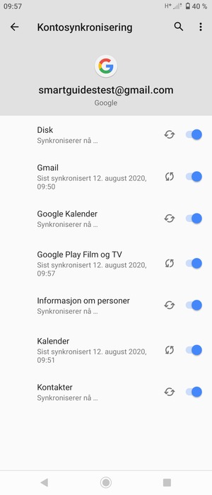 Dine kontakter fra Google vil synkroniseres til din Xperia