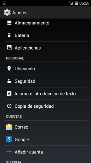Desplácese y seleccione Seguridad