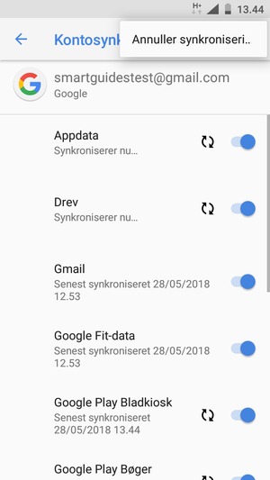 Dine oplysninger vil blive synkroniseret