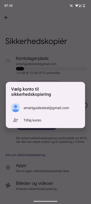 Vælg din sikkerhedskopi-konto