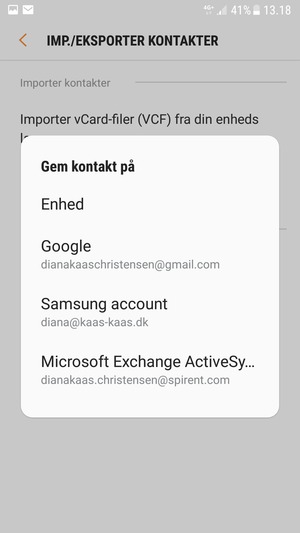 Vælg din Google konto