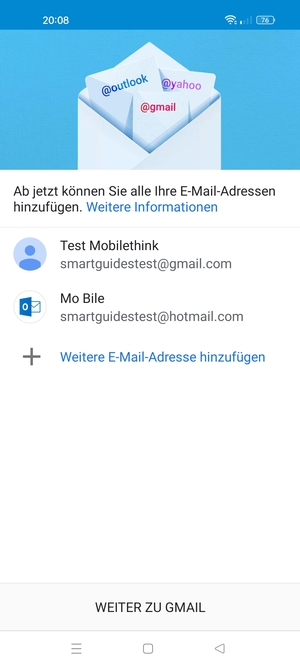 Wählen Sie WEITER ZU GMAIL