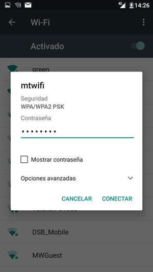 Introduzca la contraseña de Wi-Fi y seleccione CONECTAR