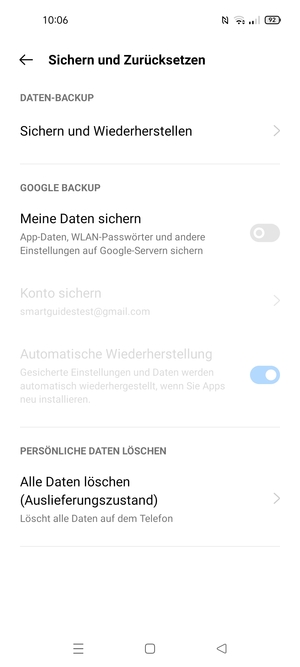 Schalten Sie Meine Daten sichern ein