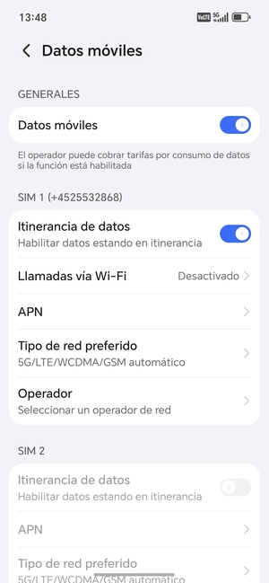 Activar o desactivar Itinerancia de datos