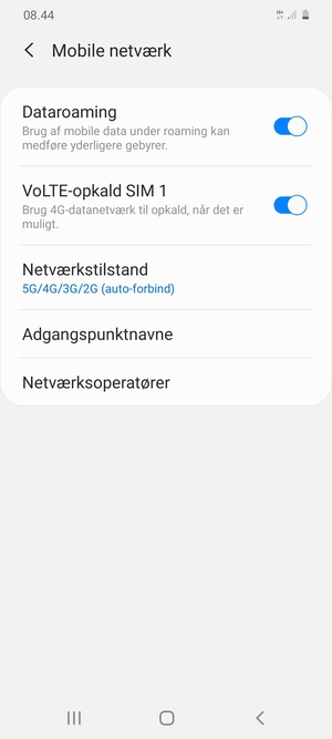 Slå Dataroaming til eller fra