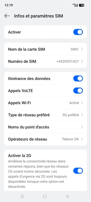 Activer ou désactiver Itinérance des données