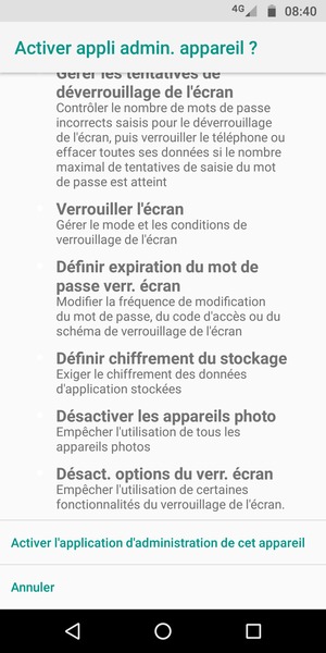 Faites défiler vers le bas et sélectionnez Activer l'application d'administration de cet appareil