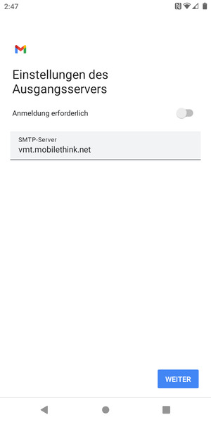 Schalten Sie Anmeldung erforderlich aus und wählen Sie WEITER