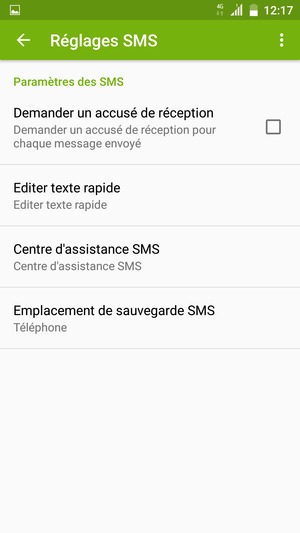 Faites défiler et sélectionnez Centre d'assistance SMS