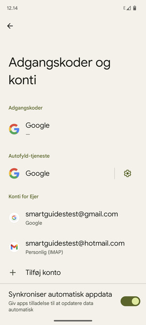 Vælg din Google konto