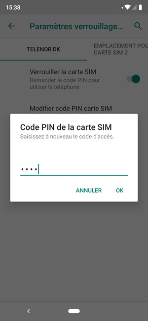 Veuillez confirmer votre nouveau code PIN de la carte SIM et sélectionner OK