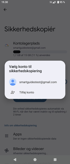 Vælg din sikkerhedskopi-konto