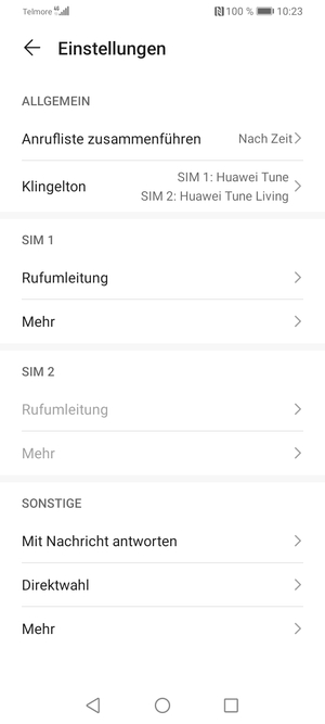 Scrollen Sie zu SIM 1 oder SIM 2 und wählen Sie Mehr