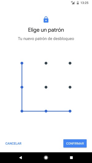 Dibuje de nuevo el patrón de desbloqueo y seleccione CONFIRMAR