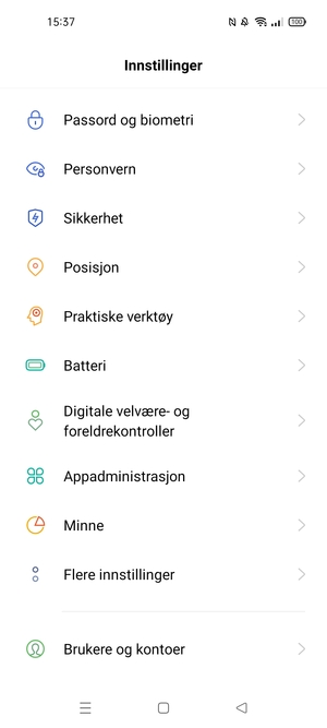 For å aktivere skjermlåsen, gå til Innstillinger-menyen og velg Passord og biometri