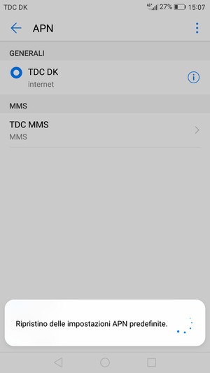 Le impostazioni del tuo telefono saranno ripristinate secondo le impostazioni internet e MMS predefinite