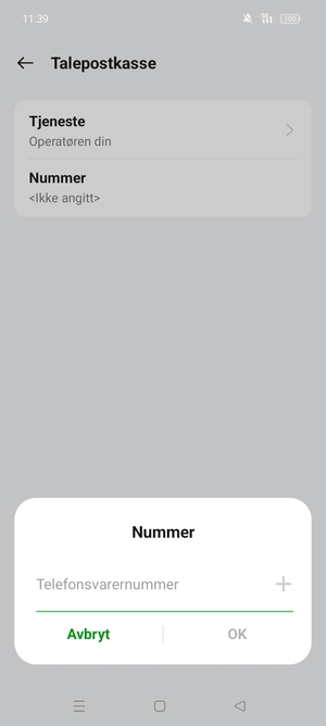Skriv inn Telefonsvarernummer og velg OK