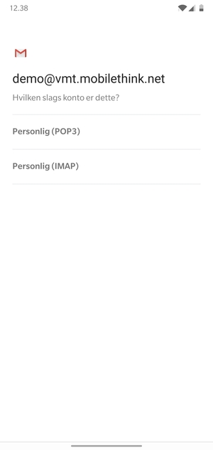 Vælg Personlig (POP3) eller Personlig (IMAP)